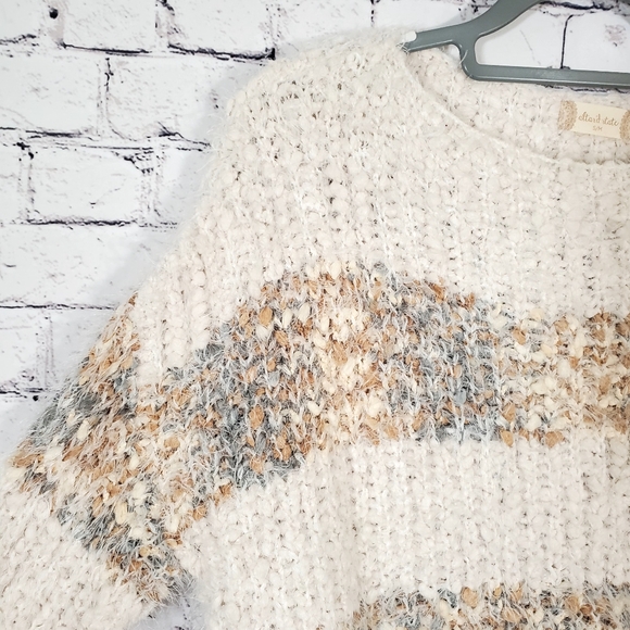 Altar’d State Brown Tan Ivory Cozy Fuzzy Soft Sweater Size S/M STRIPED - Picture 3 of 15